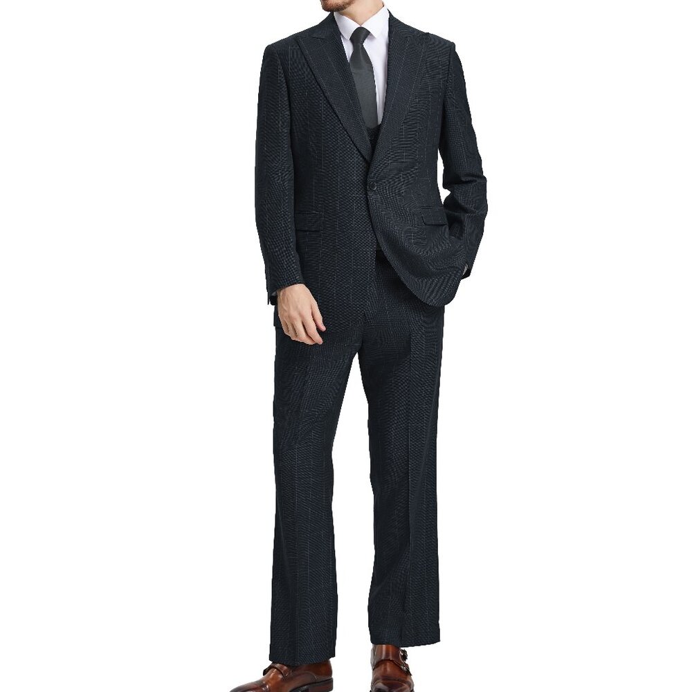 Black Windowpane 3 Piece Stacy Adams Men's Suit